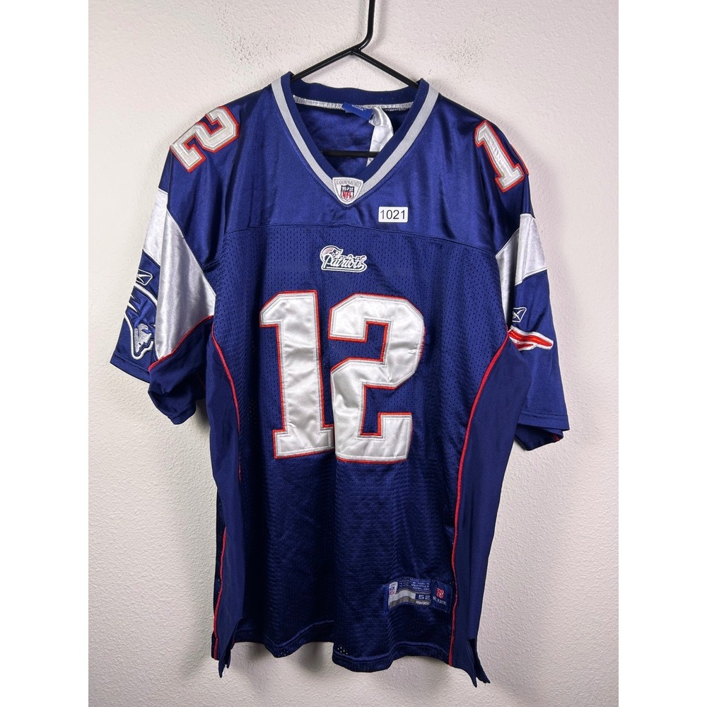 Reebok NFL Onfield New England Patriots Tom Brady 12 Jersey Navy Blue Mens 52